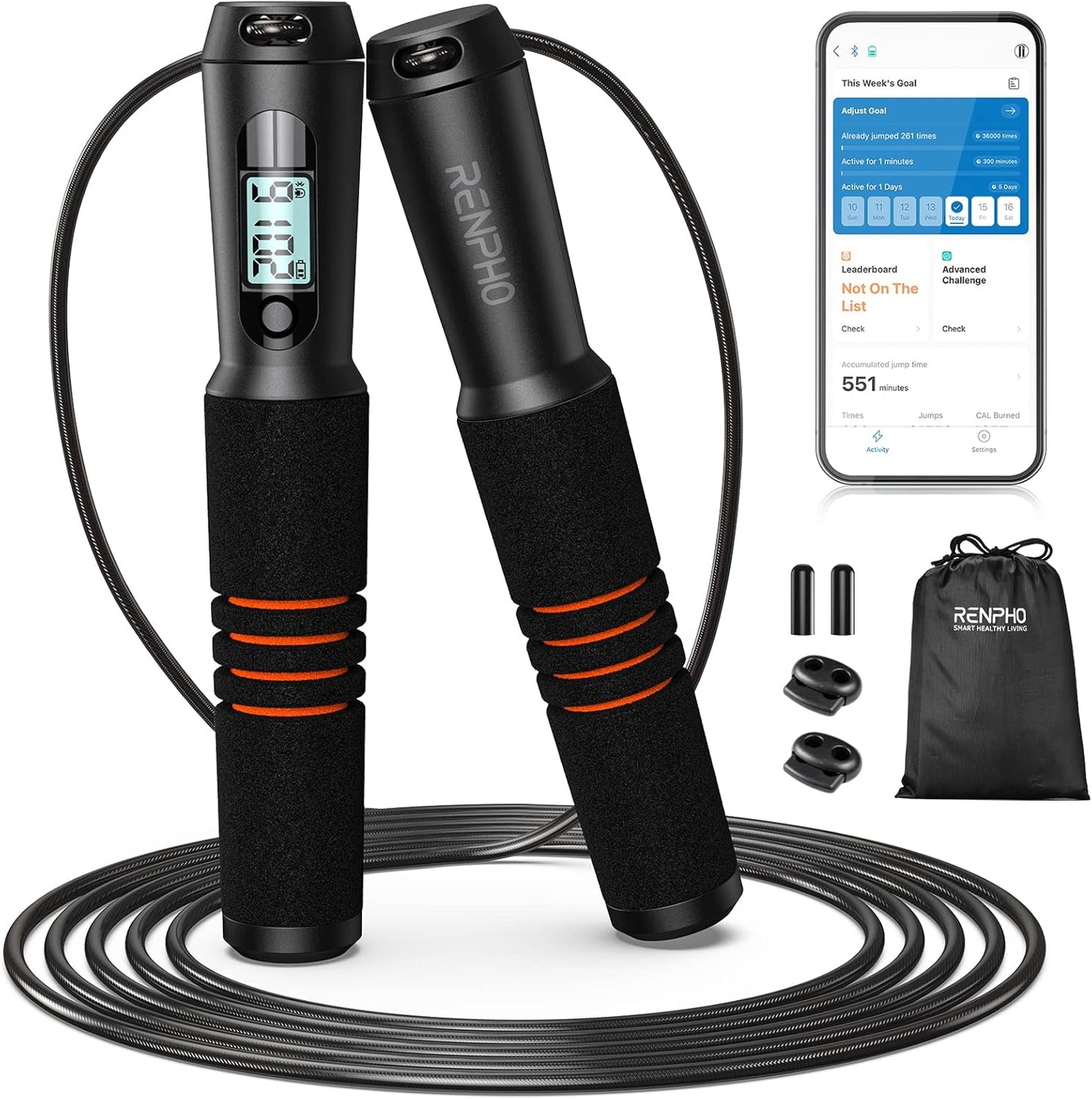 Smart Jump Rope, Fitness Skipping Rope with APP Data Analysis, Workout Jump Ropes for Home Gym, Crossfit, Jumping Rope Counter for Exercise for Men, Women