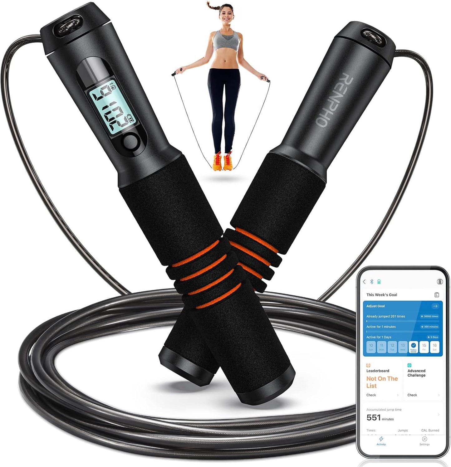 Smart Jump Rope, Fitness Skipping Rope with APP Data Analysis, Workout Jump Ropes for Home Gym, Crossfit, Jumping Rope Counter for Exercise for Men, Women