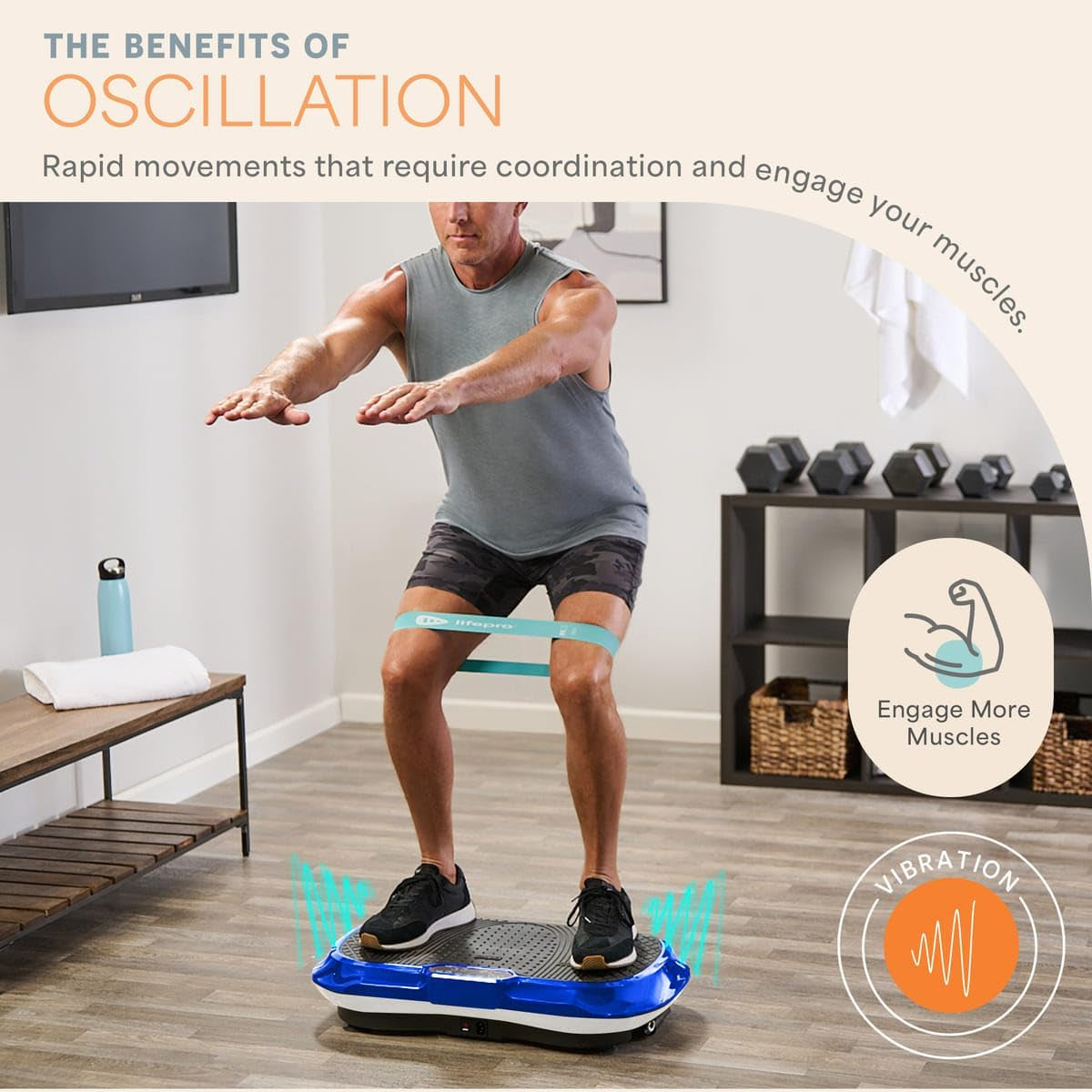 Vibration Plate Exercise Machine Silver- Whole Body Workout Vibration Fitness Platform W/ Loop Bands - Home Training Equipment - Remote, Balance Straps, Videos & Manual